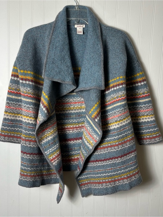Sundance Sweaters - Sundance Lambswool Fair Isle Waterfall Cardigan Blue Women’s Small
